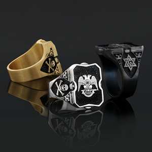 แหวนเมสัน BOJ รุ่น 048 แหวนสั่งทำพิเศษสำหรับทุกเพศ แหวนตราประทับฟรีเมสันแบบปรับแต่งได้ แหวนตราประทับมาสเตอร์เมสันเท็กซัส ฮิปฮอป สีเงิน ราคาประหยัด - Product Image 1