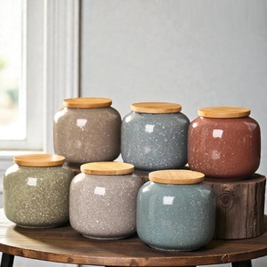 Tarro de Almacenamiento para Cocina con Acabado Glaseado Moteado y Tapa de Bambú, Acabado Liso, Organizador Moderno para Encimera, Elegante Contenedor para Despensa - Product Image 5