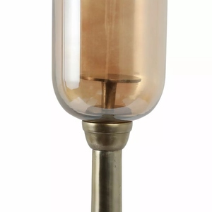 New design antique brass coated metal hurricane candle holder gold floor candle stand offer customizations decor <b>glass</b> candle - Product Image 2