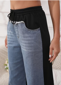 TRIBON SPORTS Jeans de mezclilla de mujer de talle alto, pierna recta, lavado a la piedra, con rayas laterales en contraste, corte regular, longitud completa, casual - Product Image 6