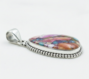 Pendentif en pierre précieuse turquoise cuivrée Dahlia rose, argent sterling 925 pur, plaqué or rose et or jaune, bijoux faits à la main pour hommes - Product Image 5