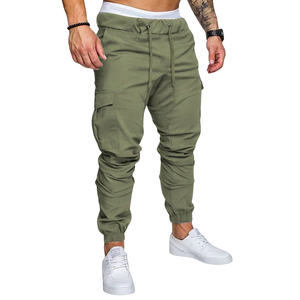 Mens Olive Green 100% Cotton Cargo <b>Jogger</b> Pants Mid Waist Flat Drawstring <b>Slim</b> Fit Utility Trousers Casual Outdoor Workwear 8XL - Product Image 1