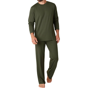 <b>Mens</b> Casual Satin 100% Cotton <b>Pajama</b> <b>Set</b> Solid Button Shirt Long Pants Quick Dry Home Lounge Clothing - Product Image 2