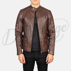 Chaqueta de Cuero Genuino para Hombre, Estilo Clásico, Color Marrón Oscuro, con Mangas Acolchadas, Estilo Motero, Corte Ajustado, Abrigo de Invierno - Product Image 5