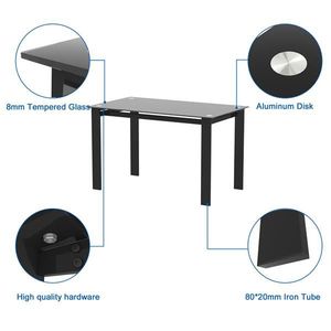 Modern Black Dining Table with Tempered Glass Top and Simple Rectangular Metal Legs for Living Room or Kitchen Use - Product Image 3