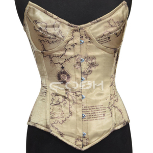 Corset personnalisé avec imprimé carte du monde vintage, OEM, sublimation, satin, surbuste, avec baleines en acier, pour femmes - Product Image 3