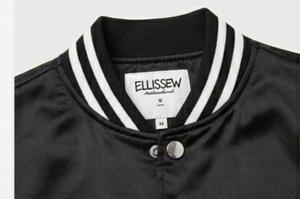 <b>Black</b> Satin Varsity Jacket Cropped Shiny Finish - Product Image 3