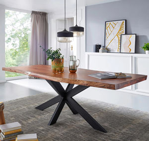 Mesa de Comedor Plegable Europea de Madera de Acacia con Patas Metálicas Negras Mate y Tapa de Madera Natural con Borde Vivo, Acabado Natural y Duradero - Product Image 2