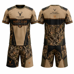 Ensemble de chasse pour homme MEGAMAPLE, chemise à manches courtes et short, respirant, polyester, pour l'été, utilisation en extérieur, logo avant et arrière - Product Image 1