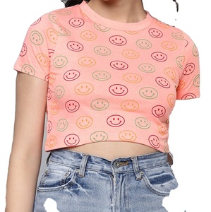 Best Designing Article Crop <b>Top</b> Ladies T Shirt Customized Logo Breathable Wholesale O Neck Short Sleeve Best Selling Slim Fit - Product Image 1