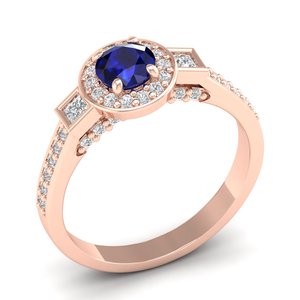 Anillo REYES Exquisito de Plata de Ley 925 con Moissanita de Corte Redondo de 0.5 Quilates y Zafiro Azul, Regalo de Boda, Joyería Fina - Product Image 1