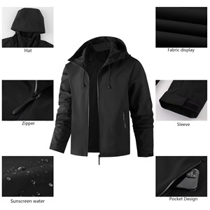Chaqueta Unisex de Invierno Impermeable de Lona y Nylon Tejido Sólido con Cuello Alto y Capucha, Transpirable, Delgada, con Logotipo Frontal, Casual para Exteriores - Product Image 5