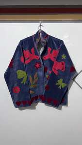 Abrigo azul y chaqueta de terciopelo bordada a mano, estilo bohemio Suzani, diseño de pájaro - Product Image 4