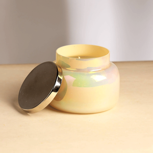 Pastel Yellow Scented Wax Candle Jar with <b>Lid</b> for Aromatherapy and <b>Decorative</b> Purpose - Product Image 1