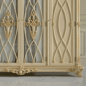 Elegante Armario Europeo Ecológico y Duradero de Madera de Caoba con Acabado Crema, Panel de Vidrio y Detalles en Dorado, Muebles de Dormitorio de Lujo para Villa - Product Image 4