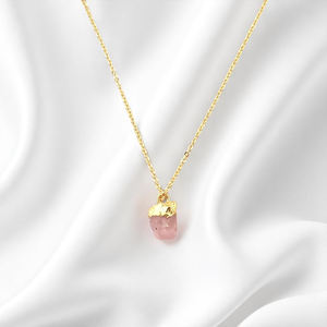 Collier en pierre précieuse de quartz rose naturel, pendentif de 8 à 10 mm |   Chaîne de 18 pouces avec pendentif pierre de naissance pour femme - Product Image 5