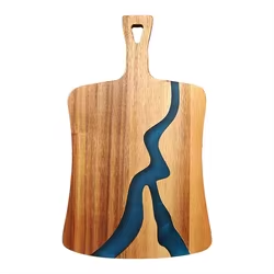 Wood Resin Chopping <b>Board</b> With Ocean Wave Design Rectangle Shape Handle Feature - Product Image 2
