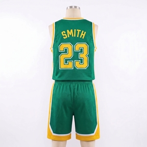Basketball Jersey Set Green Yellow Sublimated Mesh Sleeveless V-Neck Breathable <b>Athletic</b> Uniform for Adults - Product Image 3