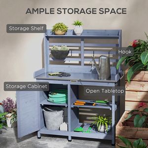 Banco da Giardinaggio in Legno Grigio con Piano in Alluminio per Uso Esterno, Porta Attrezzi e Piante da Giardino - Product Image 5