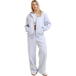 Ensemble de survêtement d'hiver pour femme 100 % coton à capuche, coupe longue, imprimé délavé, décontracté, coupe ample - Product Image 1