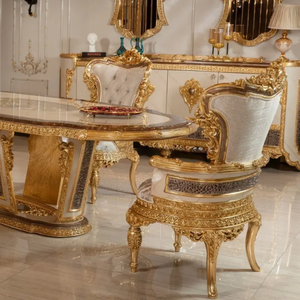 Juego de Comedor de Estilo Europeo Clásico con Madera de Caoba Sólida, Tallado a Mano y Acabado Dorado, Muebles Antiguos - Product Image 3