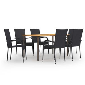 Ensemble de salle à manger empilable en bois d'acacia massif noir, ensembles de jardin - Product Image 1