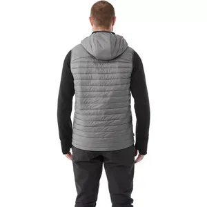 Men's <b>Quilted</b> Puffer Vest Solid Color Windproof Polyester <b>Wadding</b> Hooded Zipper Closure Casual Winter Wear - Product Image 4