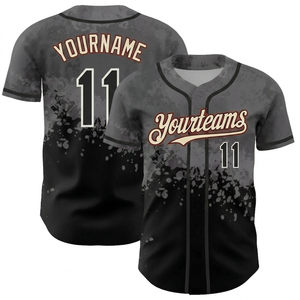 Custom GRAY <b>Black</b> Splash Baseball Jersey breathable <b>Men</b> Sublimated Team Personalized Button up Custom Name Number Wholesale - Product Image 1