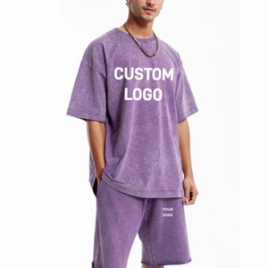 2026 Wholesale Vintage Fitness Gym Shorts <b>Set</b> Acid Wash Sun Faded Breathable Casual Men's Summer Streetwear 100% Cotton <b>Set</b> Man - Product Image 1