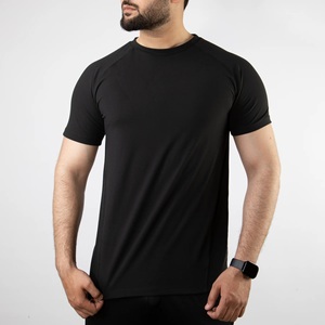 Camiseta de Manga Corta Negra para Hombre, Corte Ajustado, Cuello Redondo, Secado Rápido, Tejido de Punto, Estilo Casual - Product Image 1