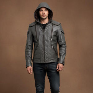Veste en cuir de luxe pour homme, cuir nappa souple, imperméable, capuche, logo personnalisable, mode haut de gamme, service OEM - Product Image 5