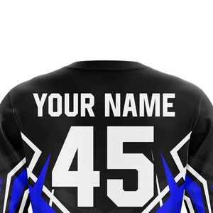 Maillot de motocross pour homme, manches longues, imprimé par sublimation, séchage rapide, design bleu et noir, chemise de course moto adulte toutes saisons - Product Image 4