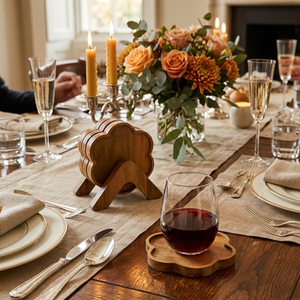 Eco-friendly Acacia Wooden <b>Coasters</b> <b>for</b> <b>Drinks</b> Flower Shaped with Stand Flower Design Rustic Decor <b>for</b> Table from Vietnam - Product Image 3