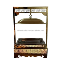 Chauffe-Plat Royal Doré à Motif Découpé Ali Handicraft en Acier Inoxydable avec Couvercle Dôme Suspendu, Chauffe-Plat à Alcool/Carburant 60-80°C pour Hôtels