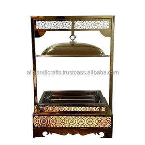 Plat à réchaud rectangulaire de luxe doré en acier inoxydable avec couvercle suspendu pour buffet, idéal pour hôtels, restaurants, traiteurs et banquets - Product Image 1