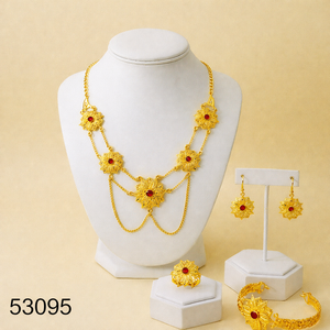 Elegante Juego de Collar y Pendientes de Mujer con Diseño de Hoja, Chapado en Oro y Circonitas, Cadena de Cuerda de 16 Pulgadas, Modelo 53103 - Product Image 3