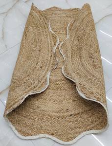 Tapis rond bohème en jute tissé à la main, bord festonné, tapis tressé en fibres naturelles, décoration rustique chic pour la maison - Product Image 3