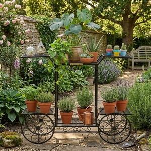 Support à fleurs vintage en métal à 3 niveaux avec design circulaire pour l'affichage de plantes d'intérieur et d'extérieur, style rustique, finition thermolaquée - Product Image 4