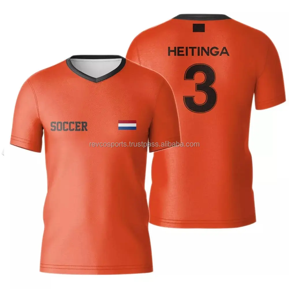 Neueste Mode orange V-Ausschnitt Fußballtrikot für Herren leichtes Gewicht Polyester Fußballtrikot Schnelltrocknend Großhandel Fußballtrikot