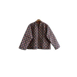 Chaqueta Acolchada de Algodón con Estampado de Bloques, Manga Larga, Hecha a Mano, Estilo Étnico para Mujer y Hombre, Abrigo de Invierno Cálido y Elegante - Product Image 2