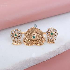 Varnika Antique Designer Rose Gold Plated Vintage Gemstone Band Ring - Product Image 1