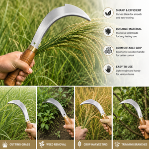 Faucille professionnelle en acier inoxydable courbée avec manche en bois pour la coupe de l'herbe, le désherbage, la récolte des cultures, les travaux agricoles et les utilisations en jardinage - Product Image 4
