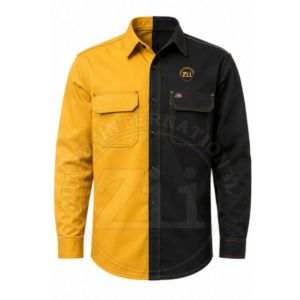 Camisa de Trabajo de Manga Larga para Hombre, de Algodón FR, Negra y Amarilla, Retardante de Llama, Ropa de Seguridad con Protección de Nivel A y Costuras Soldadas - Product Image 1
