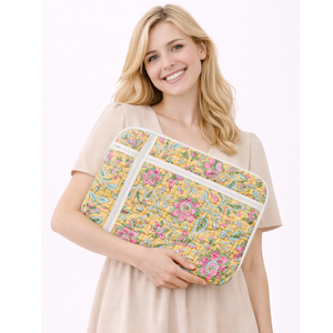 Stylish <b>Laptop</b> Sleeve Cotton Quilted Zip Closure Multi-Pocket Design Jaipur Hand Block Print Soft Skin Friendly Customizable - Product Image 5