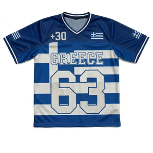 Maillot de football de Grèce unisexe à col en V, manches courtes, motif drapeau sublimé, respirant, anti-humidité, maille 100% polyester, sport - Product Image 3