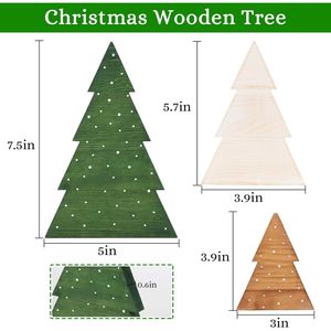 Set Decorazioni Natalizie da Tavolo in Legno Stile Rustico Neutro con 3 Alberi di Natale e Insegna Decorativa - Product Image 1