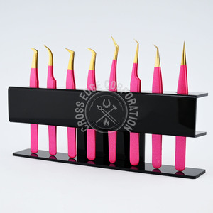 Customized Lash Applicator Eyelash Extension Tweezers Stainless Steel Lash Volume Tweezer Glitter pink Color with Gold Fiber Tip - Product Image 1