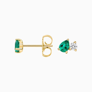Pear Cut Yellow Gold <b>Emerald</b> Diamond Stud Earrings lab grown Diamond Women's Everyday Wear Classic Style - Product Image 1