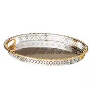 Luxurious <b>Round</b> <b>White</b> Marble Serving Tray with Gold Metal Handles Modern Natural Stone Vanity Platter for Coffee <b>Table</b> Food - Product Image 4