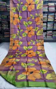 <b>Purple</b> GACHI SILK <b>Saree</b> With Floral DIGITAL Print For Women Traditional Indian Wedding Wear Floor Length Regular Fit - Product Image 4